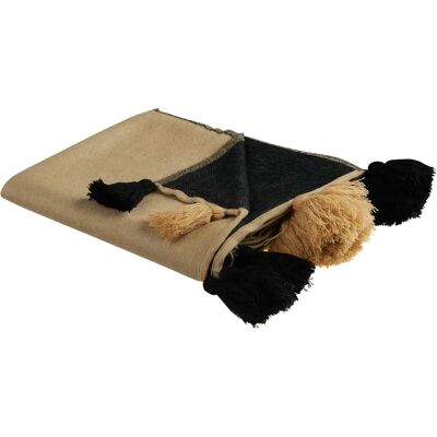 Beliani harmaa ja musta akryyli ja polyester peite 130 x 170 cm abstrakti kuvio ja franssit makuuhuone ja olohuone Beliani harmaa ja musta akryyli ja polyester peite 130 x 170 cm abstrakti kuvio ja franssit makuuhuone ja olohuone