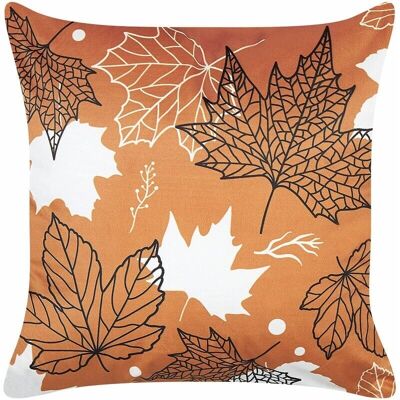 Coussin en Velours Orange Motif de Feuilles 45 x 45 cm - Coussin - Publicité Coussin en Velours Orange Motif de Feuilles 45 x 45 cm - Coussin - Publicité