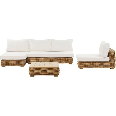 Conjunto de Sofá de Ratán para Jardín - Natural, Marrón Dorado, 4 Plazas - Conjunto de Lounge Conjunto de Sofá de Ratán para Jardín - Natural, Marrón Dorado, 4 Plazas - Conjunto de Lounge