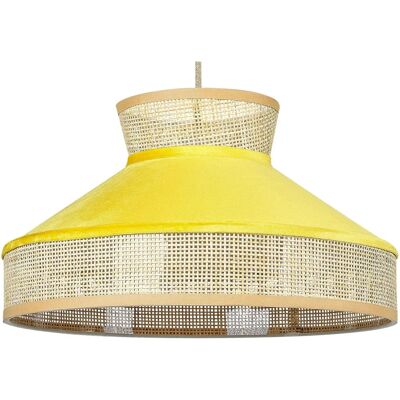 Beliani Pendellampe Naturgelb Rattan Velvet Schirm - Pendelleuchte Beliani Pendellampe Naturgelb Rattan Velvet Schirm - Pendelleuchte