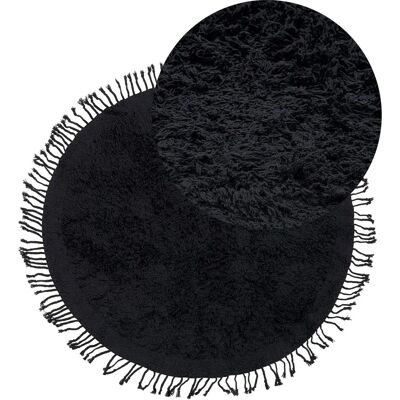 Alfombra redonda de algodón de Beliani 140cm negra - Alfombra de área Alfombra redonda de algodón de Beliani 140cm negra - Alfombra de área