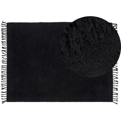 Alfombra de algodón y pelo largo Beliani - 140 x 200 cm - Negra - Rectangular - Estilo Boho Alfombra de algodón y pelo largo Beliani - 140 x 200 cm - Negra - Rectangular - Estilo Boho