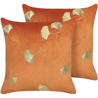 Ensemble de coussins en velours orange Beliani - 45x45cm Déco Glamour - Publicité Ensemble de coussins en velours orange Beliani - 45x45cm Déco Glamour - Publicité