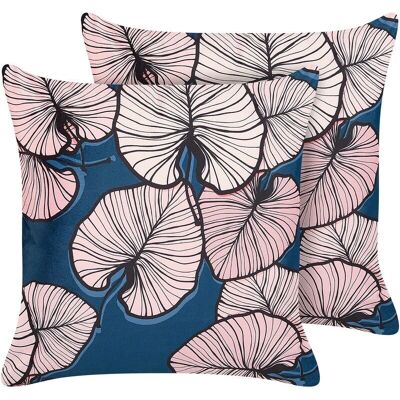 Beliani Ensemble de 2 Coussins Décoratifs Rose Bleu Velours - Décorations - Publicité Beliani Ensemble de 2 Coussins Décoratifs Rose Bleu Velours - Décorations - Publicité