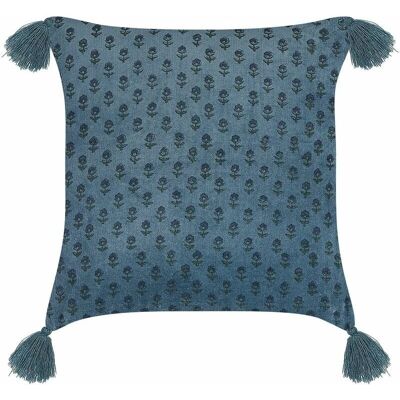 Beliani Cojín de Terciopelo Azul Oscuro con Flores - Decorativo Beliani Cojín de Terciopelo Azul Oscuro con Flores - Decorativo