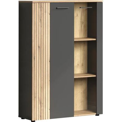 Vitrine Esteban gris et chêne Evoke - 3 portes 90x132cm Vitrine Esteban gris et chêne Evoke - 3 portes 90x132cm