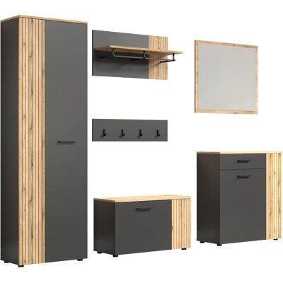 Trendteam Garderobesett Esteban - Grå & Eik, 250cm - Garderobesett Trendteam Garderobesett Esteban - Grå & Eik, 250cm - Garderobesett