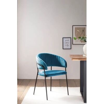 Chaise de salle à manger SALESFEVER Velours Turquoise - Dossier arrondi & bras - 55x80x50cm - Tapissée - Publicité Chaise de salle à manger SALESFEVER Velours Turquoise - Dossier arrondi & bras - 55x80x50cm - Tapissée - Publicité