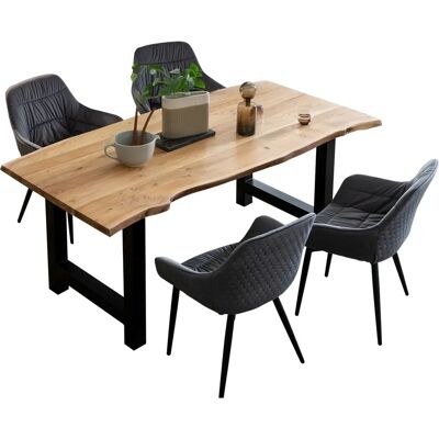SalesFever Esstisch-Set - 160-85cm Samt Grau - Massivholz, Metall, Polyester SalesFever Esstisch-Set - 160-85cm Samt Grau - Massivholz, Metall, Polyester