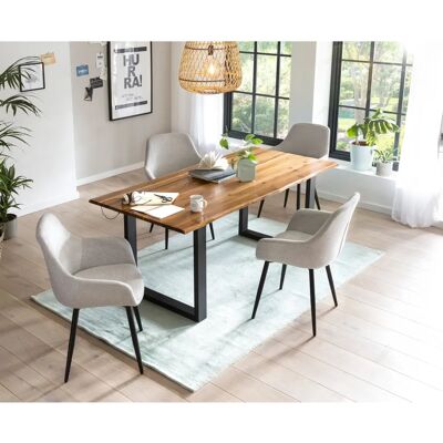SALESFEVER Essgruppe - 180x90 cm, Grau, Echte Baumkante, Strukturstoff, Metall SALESFEVER Essgruppe - 180x90 cm, Grau, Echte Baumkante, Strukturstoff, Metall