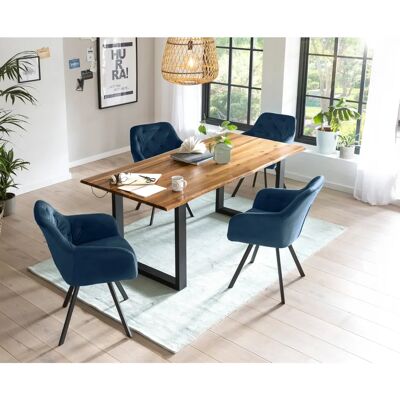 SALESFEVER Blaue Samt Esstisch-Set - 160x85cm mit Drehstühlen SALESFEVER Blaue Samt Esstisch-Set - 160x85cm mit Drehstühlen