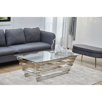 SALESFEVER Rechteckiger Couchtisch - Sicherheitsglas & Edelstahl SALESFEVER Rechteckiger Couchtisch - Sicherheitsglas & Edelstahl
