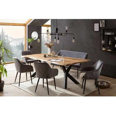 SALESFEVER Eckbankgruppe - Grau Samt - Massivholz - Stahlrahmen - 6-tlg. SALESFEVER Eckbankgruppe - Grau Samt - Massivholz - Stahlrahmen - 6-tlg.