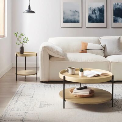 SALESFEVER Beiger Eschenfurnier Runder Couchtisch - Tische SALESFEVER Beiger Eschenfurnier Runder Couchtisch - Tische