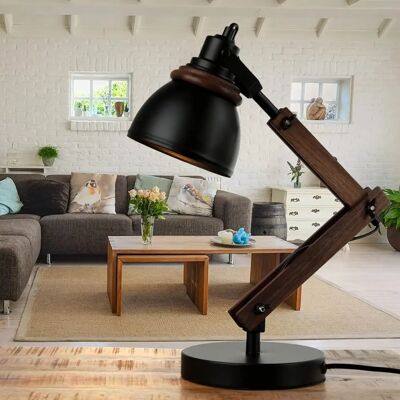 LICHT-ERLEBNISSE Noah Tischlampe - Retro Holz Metall Leselicht LICHT-ERLEBNISSE Noah Tischlampe - Retro Holz Metall Leselicht