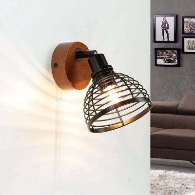 LICHT-ERLEBNISSE Retro Wandleuchte - E14, Holz/Metall - Braun, Schwarz LICHT-ERLEBNISSE Retro Wandleuchte - E14, Holz/Metall - Braun, Schwarz