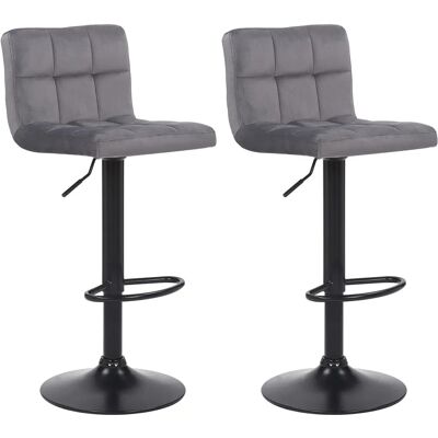 CLP - Juego de 2 Taburetes de Bar de Terciopelo Gris Ajustables CLP - Juego de 2 Taburetes de Bar de Terciopelo Gris Ajustables