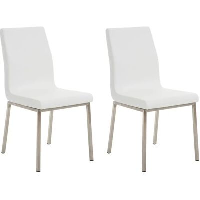 Juego de 2 sillas de comedor blancas CLP - Marco de acero inoxidable, acolchado grueso Juego de 2 sillas de comedor blancas CLP - Marco de acero inoxidable, acolchado grueso