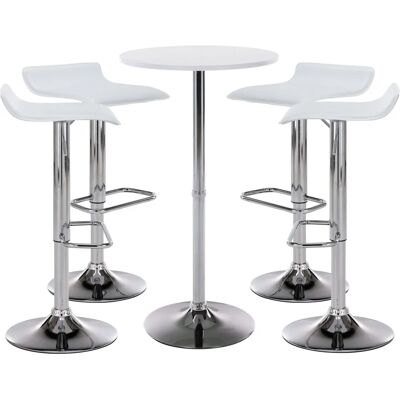CLP Weißes Esberg Bar-Set mit 4 Höhenverstellbaren Hockern & Rundtisch CLP Weißes Esberg Bar-Set mit 4 Höhenverstellbaren Hockern & Rundtisch