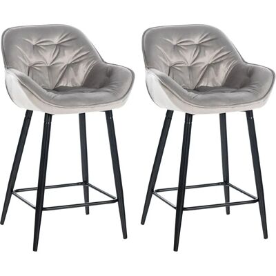 Ensemble de 2 tabourets de bar gris en velours CLP - Publicité Ensemble de 2 tabourets de bar gris en velours CLP - Publicité