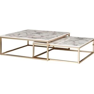 Ensemble de 2 Tables Basses en Marbre - Blanc - Publicité Ensemble de 2 Tables Basses en Marbre - Blanc - Publicité
