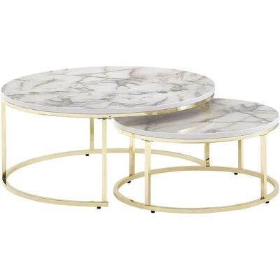 Ensemble de Tables Basses Ronde Wohnling Blanc Or Marbre - Publicité Ensemble de Tables Basses Ronde Wohnling Blanc Or Marbre - Publicité