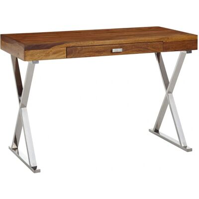 Bureau en sheesham - Structure moderne en X 120x55x78cm - Publicité Bureau en sheesham - Structure moderne en X 120x55x78cm - Publicité