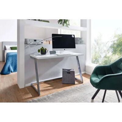 Wohnling Weiß / Silber Schreibtisch - 120x55x76 cm Modernes Design Wohnling Weiß / Silber Schreibtisch - 120x55x76 cm Modernes Design