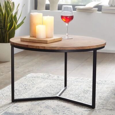 Okrągły stolik kawowy z drewna akacjowego - Nowoczesny design - 60x60x38cm Okrągły stolik kawowy z drewna akacjowego - Nowoczesny design - 60x60x38cm