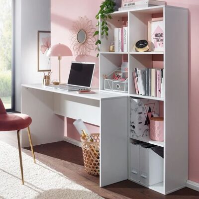 FineBuy Schreibtisch mit Regal Weiß - Moderner Bürotisch FineBuy Schreibtisch mit Regal Weiß - Moderner Bürotisch