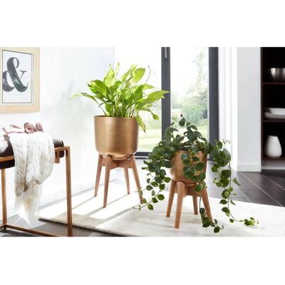 Ensemble de 2 Jardinières en Métal et Bois Doré - Wohnling - Publicité Ensemble de 2 Jardinières en Métal et Bois Doré - Wohnling - Publicité
