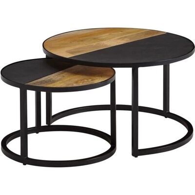 Zestaw 2 stolików kawowych z mango - Nowoczesny okrągły design Zestaw 2 stolików kawowych z mango - Nowoczesny okrągły design