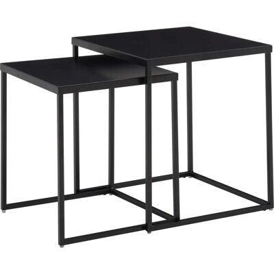 FineBuy Wohnzimmertisch 2er Set Metall Beistelltisch - Schwarz, Quadrat, Industrial FineBuy Wohnzimmertisch 2er Set Metall Beistelltisch - Schwarz, Quadrat, Industrial