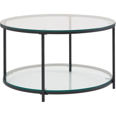 FineBuy Rey 80x80x45 cm Glas / Metall Rund Couchtisch mit Stauraum FineBuy Rey 80x80x45 cm Glas / Metall Rund Couchtisch mit Stauraum