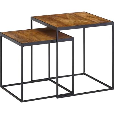 FineBuy Mango Massivholz & Metall Beistelltisch-Set - Industrial, 2 Stück FineBuy Mango Massivholz & Metall Beistelltisch-Set - Industrial, 2 Stück