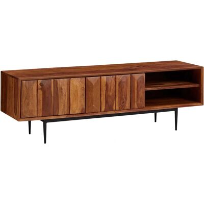 FINEBUY Dunkelbraun Sheesham Massivholz Lowboard - 123x42x35cm moderner TV-Schrank FINEBUY Dunkelbraun Sheesham Massivholz Lowboard - 123x42x35cm moderner TV-Schrank