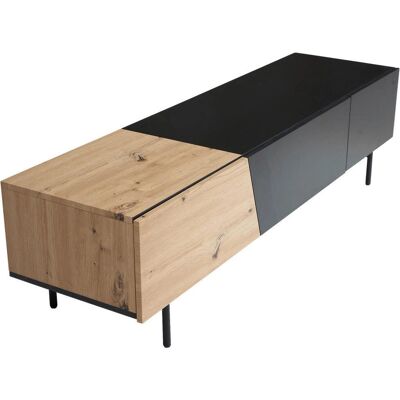 Wohnling Lowboard Schwarz mit Eiche-Dekor 150x40x40 cm TV-Kommode Modern - TV Möbel Wohnling Lowboard Schwarz mit Eiche-Dekor 150x40x40 cm TV-Kommode Modern - TV Möbel