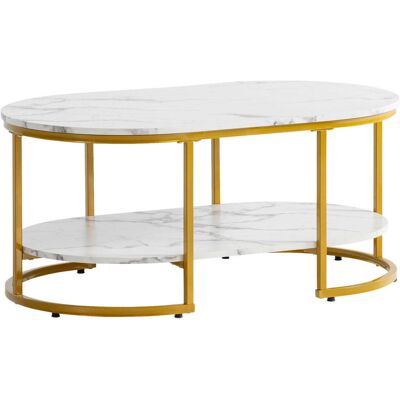 Wohnzimmertisch - Weiß & Gold, 100x60x45 cm Wohnzimmertisch - Weiß & Gold, 100x60x45 cm