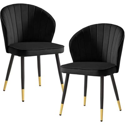 Wohnling 2er Set Esszimmerstühle - Skandinavischer Samt Schwarz Wohnling 2er Set Esszimmerstühle - Skandinavischer Samt Schwarz