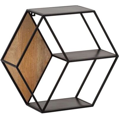 FineBuy Wandregal - Sechseckig, Mango Holz, Metall, 60x52x20cm FineBuy Wandregal - Sechseckig, Mango Holz, Metall, 60x52x20cm