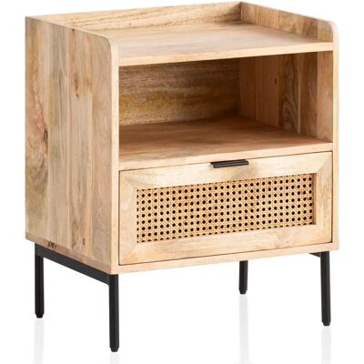 FineBuy Nachttisch Mango Massivholz / Rattan 50x60x40 cm Modern Stil Braun FineBuy Nachttisch Mango Massivholz / Rattan 50x60x40 cm Modern Stil Braun