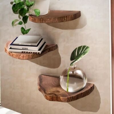 FineBuy Wandregal Set - Natur Holz, Handgefertigt, 3 Ablagen FineBuy Wandregal Set - Natur Holz, Handgefertigt, 3 Ablagen