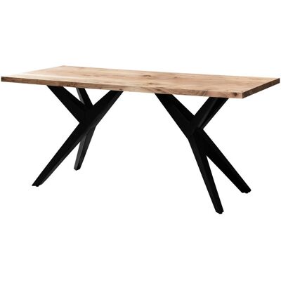 Wohnling Moderner Akazien Esstisch - 160x80x76 cm - Natürliche Holzmaserung - Schwarze Metallbeine - Loft-Style Wohnling Moderner Akazien Esstisch - 160x80x76 cm - Natürliche Holzmaserung - Schwarze Metallbeine - Loft-Style