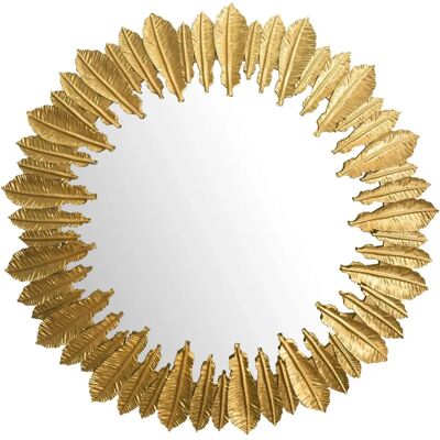 FineBuy Rund Wandspiegel Gold Federn 68cm - Wandspiegel FineBuy Rund Wandspiegel Gold Federn 68cm - Wandspiegel