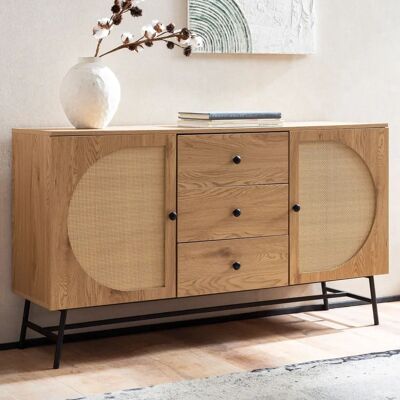 FineBuy - 140x80x40 cm - Eiche-Dekor - Geflecht - Sideboard FineBuy - 140x80x40 cm - Eiche-Dekor - Geflecht - Sideboard