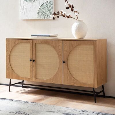 FineBuy - Anrichte 140cm Eiche - Eiche - Geflecht - Sideboard FineBuy - Anrichte 140cm Eiche - Eiche - Geflecht - Sideboard