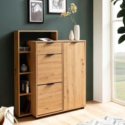 FineBuy - Schuhschrank 110 cm - Braun Eiche - Schwarze Griffe - Schuhschrank FineBuy - Schuhschrank 110 cm - Braun Eiche - Schwarze Griffe - Schuhschrank