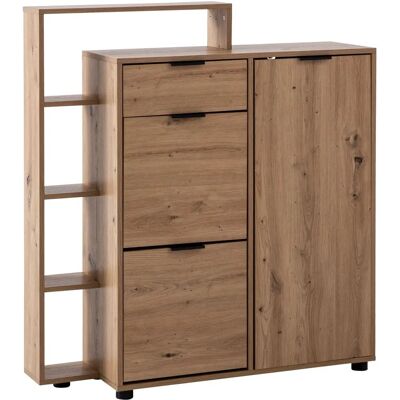 FineBuy - Schuhschrank 110 cm - Braun Eiche - Schwarze Griffe - Schuhschrank FineBuy - Schuhschrank 110 cm - Braun Eiche - Schwarze Griffe - Schuhschrank