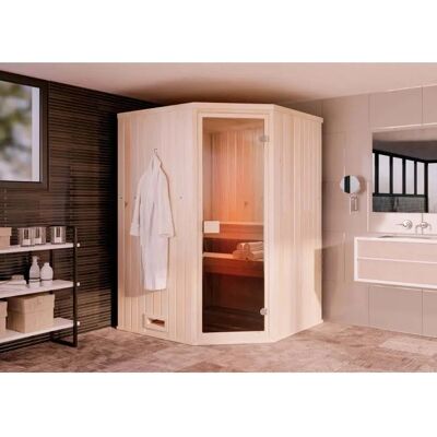 FinnTherm Ecksauna - Klassisches Design, Nordische Fichte, 194x194x199cm FinnTherm Ecksauna - Klassisches Design, Nordische Fichte, 194x194x199cm