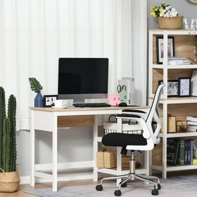 HOMCOM Schreibtisch mit 2 Ebenen Regal MDF Natur+Weiß - Schreibtisch HOMCOM Schreibtisch mit 2 Ebenen Regal MDF Natur+Weiß - Schreibtisch